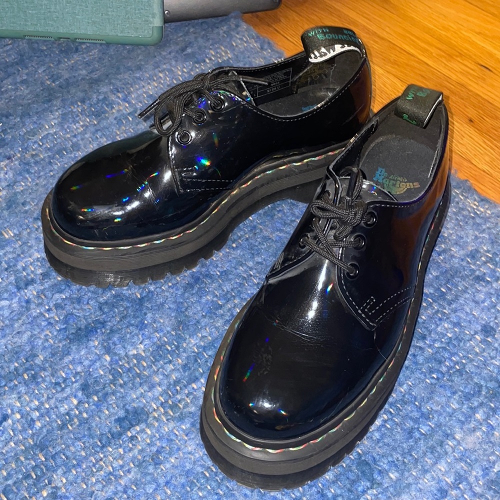 Lightly worn holographic platform doc marten shoe